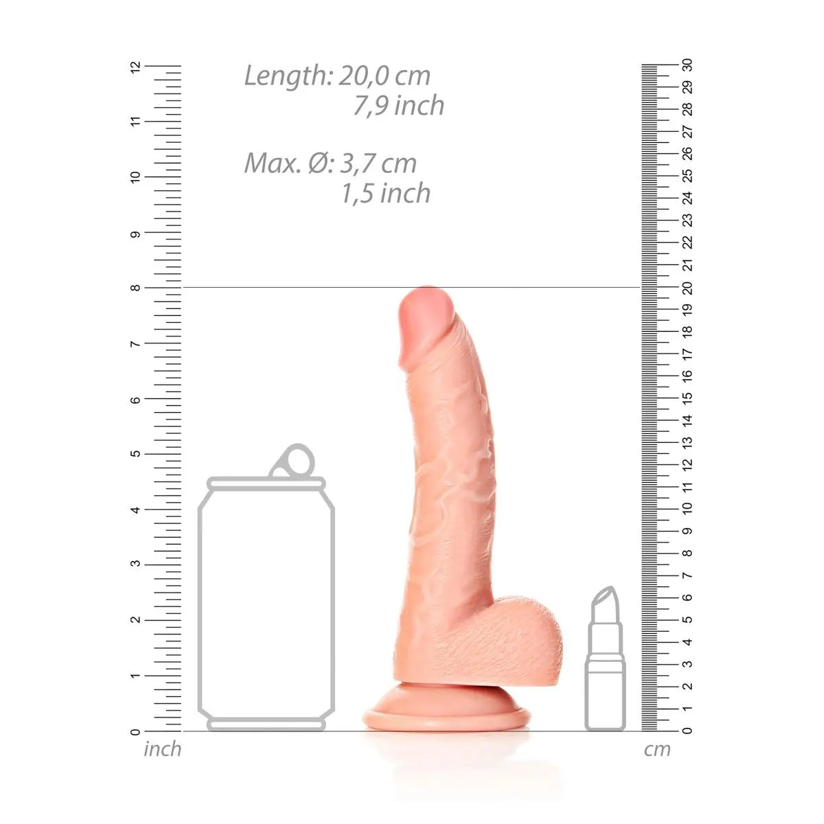RealRock Realistic Curved Suction Cup Silicone Dildo With Balls Pink 7 Inch on a white background