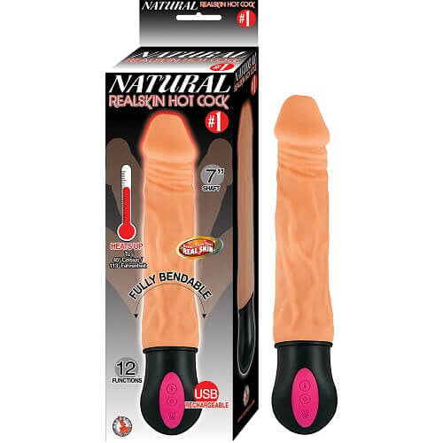 Sexual product with packaging labeled 'Natural Real Sensation Hot Cook' on a white background