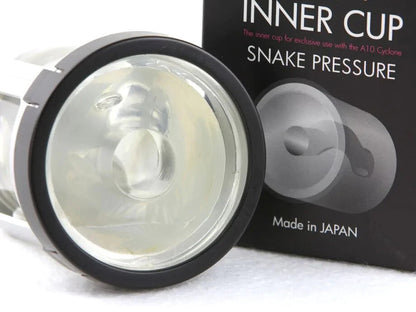 Clear inner cup with black rim and packaging labeled 'Snake Pressure' made in Japan.