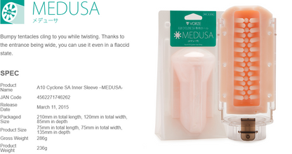 Medusa product packaging with text and specifications on a white background