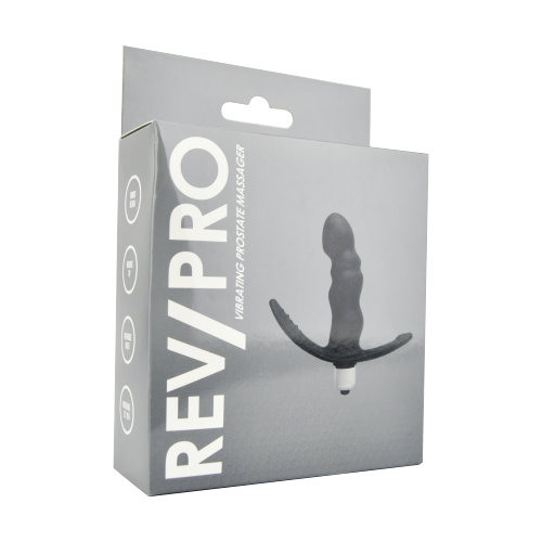 Rev Pro packaging with a black and gray device on a white background