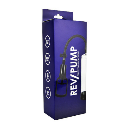 Blue packaging of a REV/PUMP product on a white background
