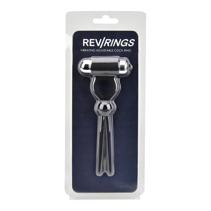 Vibrating adjustable cock ring in packaging with 'REV/RINGS' branding on a white background