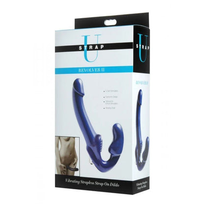 Packaging of a blue Strap-U Revolver II product on a white background