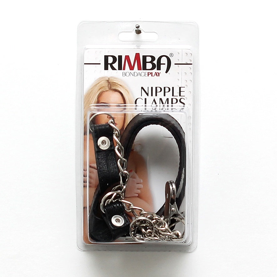 Rimba Bondage Play BDSM Adjustable Leather Neck Collar Nipple Clamps Harness