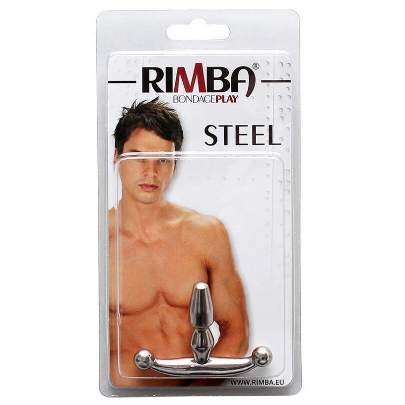 Rimba Bondage Play Small Stainless Steel Urethral Penis Plug CBT packaging on a white background