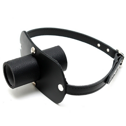 Black leather muzzle on a white background