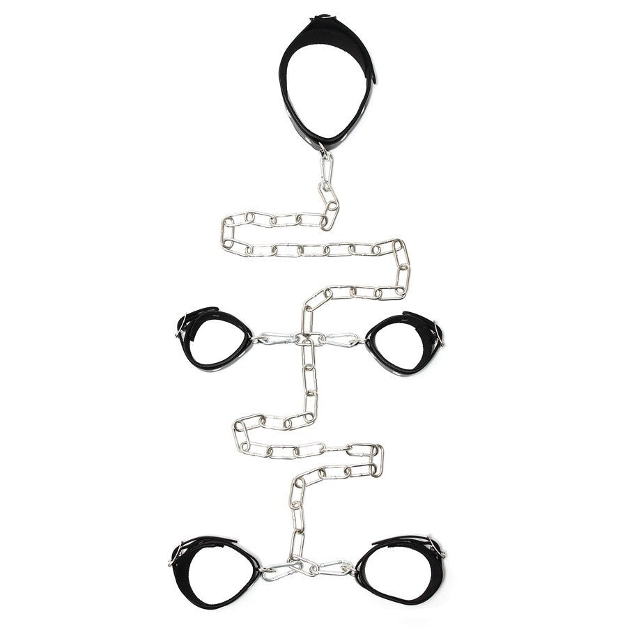 Rimba Leather Neck Wrist & Ankle Chain Cuffs Bondage BDSM Harness Fetish Slave