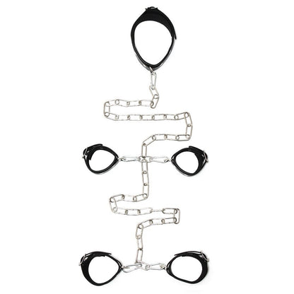 Rimba Leather Neck Wrist & Ankle Chain Cuffs Bondage BDSM Harness Fetish Slave