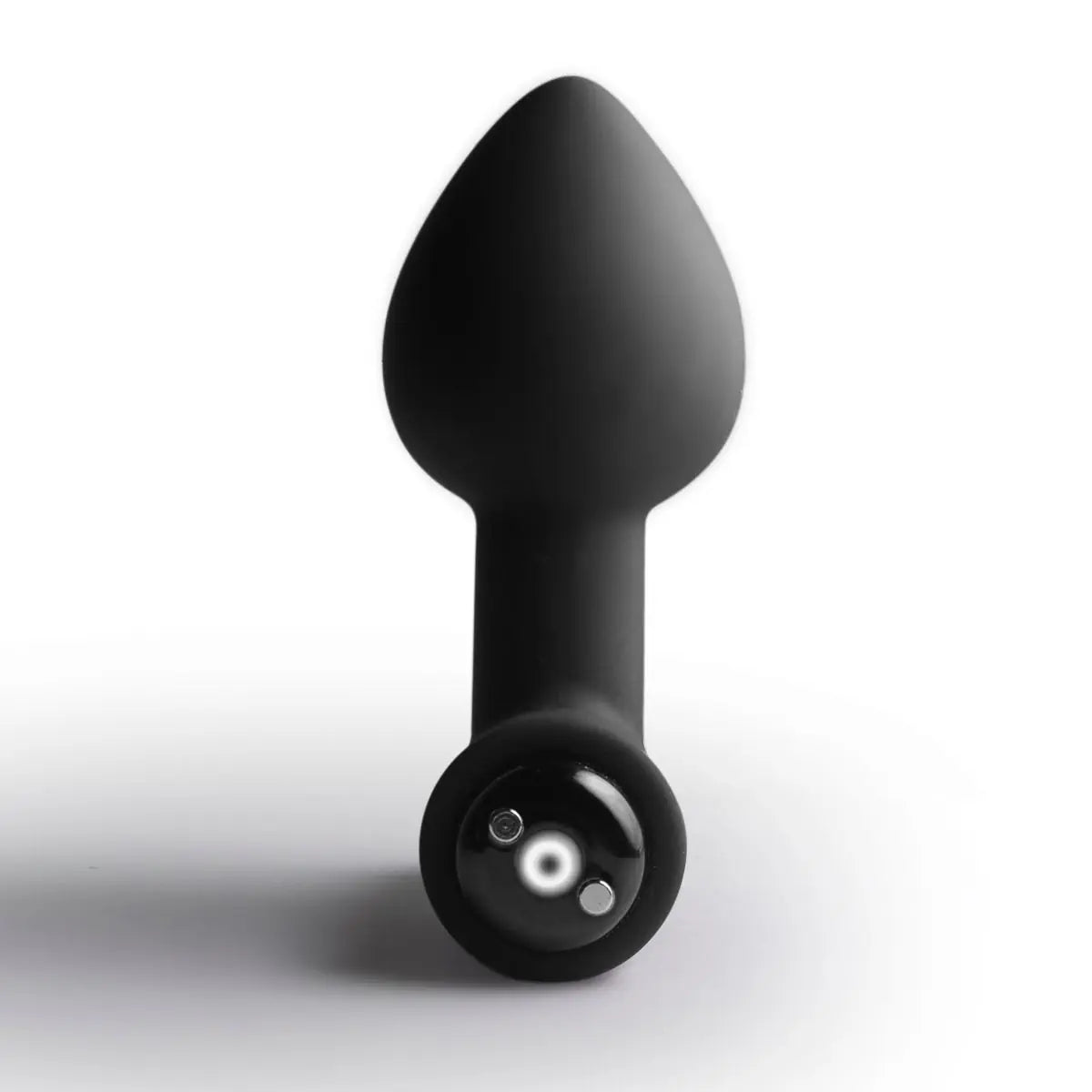 Black electronic anal massaager device on a white background