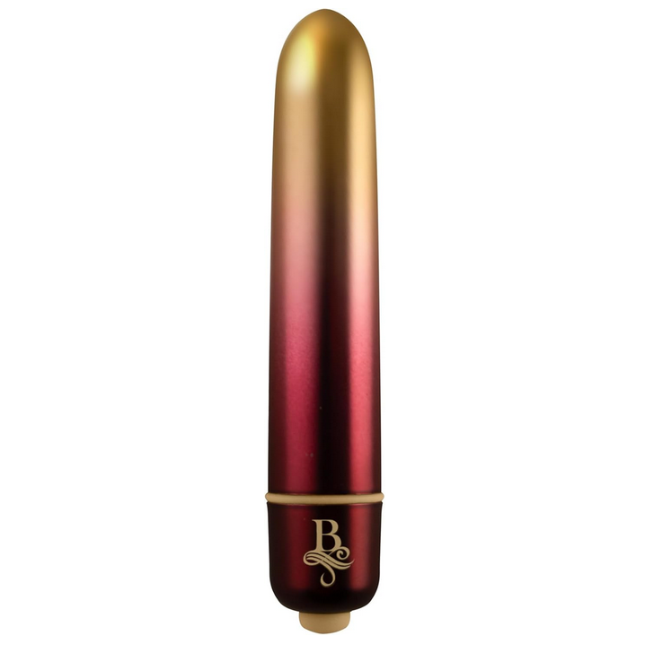 Gold and red cylindrical masssager with a logo on a white background