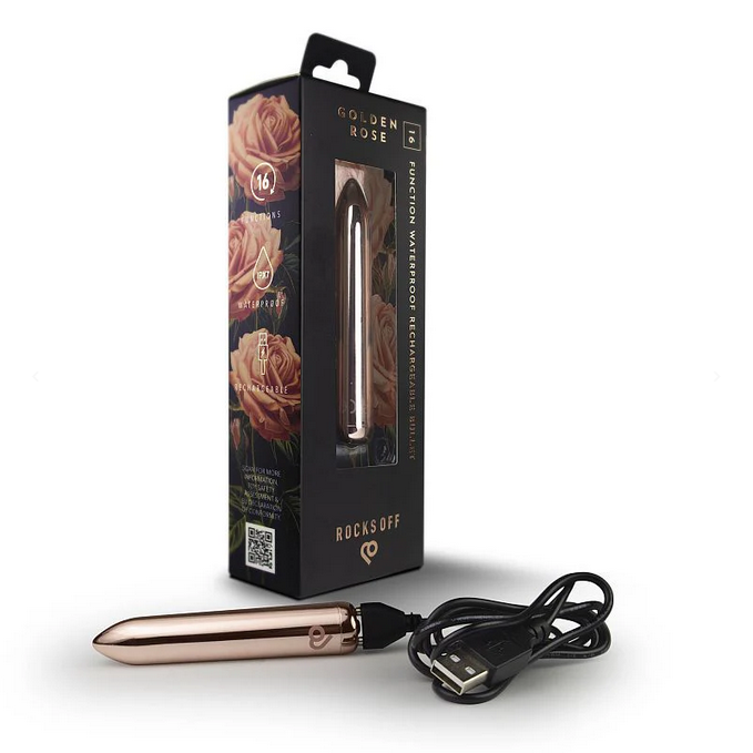 Rose gold electronic device with packaging featuring roses on a white background