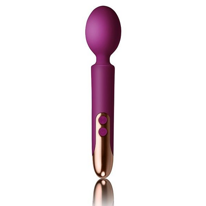 Purple and rose gold vibrator wand on a white background