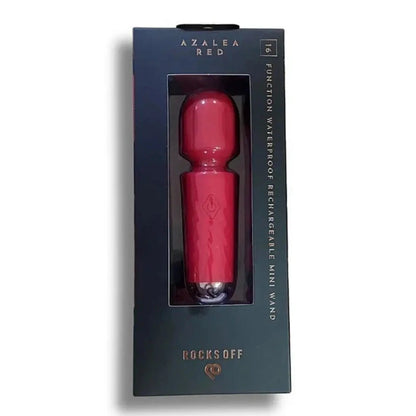 Red mini wand in packaging with 'Azalea Red' branding on a white background