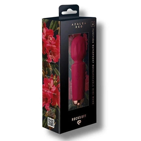 Rocks Off Rechargeable Mini Massage Wand Azalea Red Vibrator on a white background
