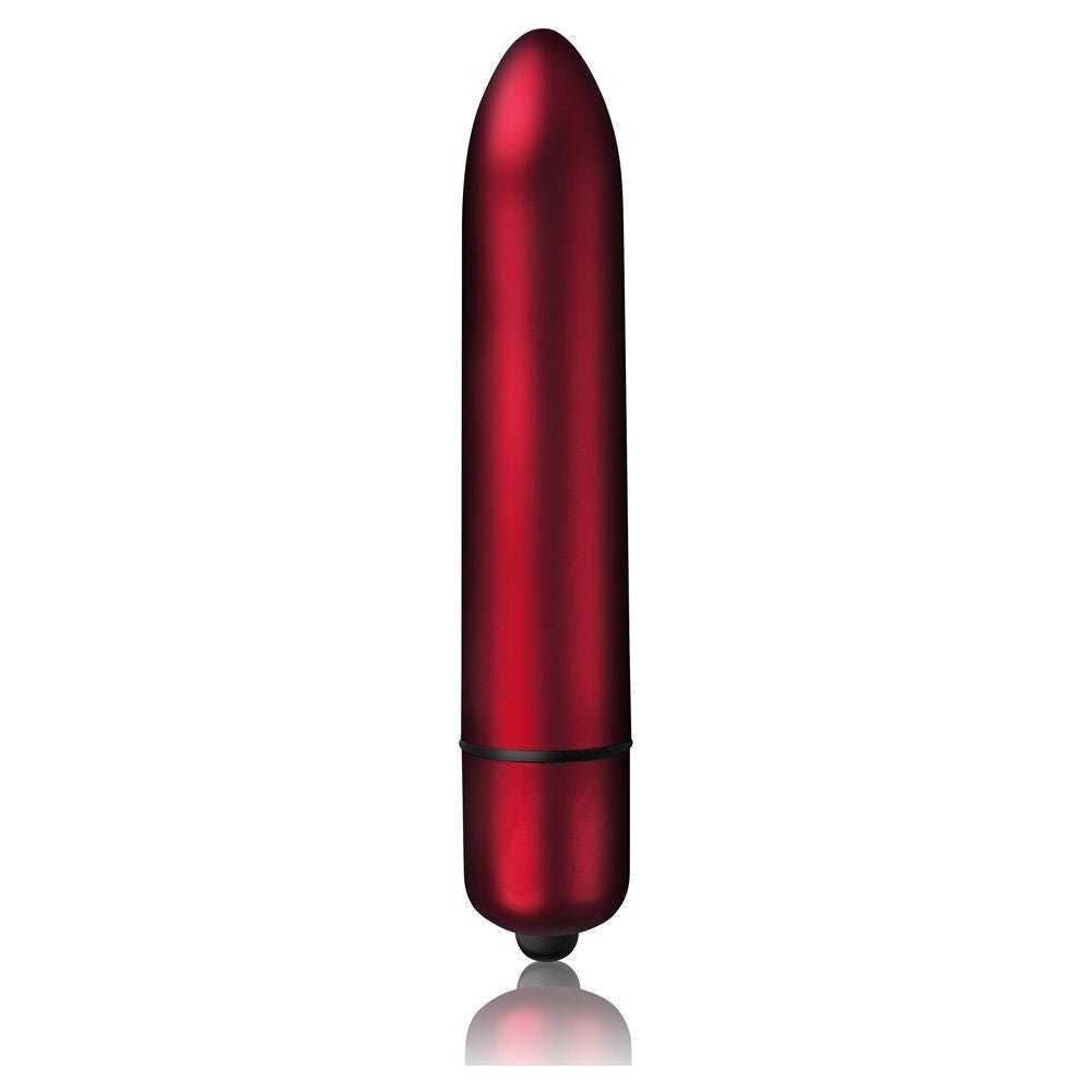 Red cylindrical bullet vibrator on a white background