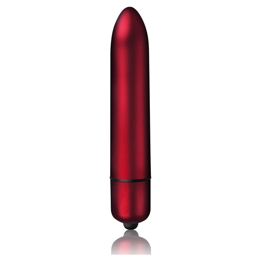 Red cylindrical bullet vibrator on a white background
