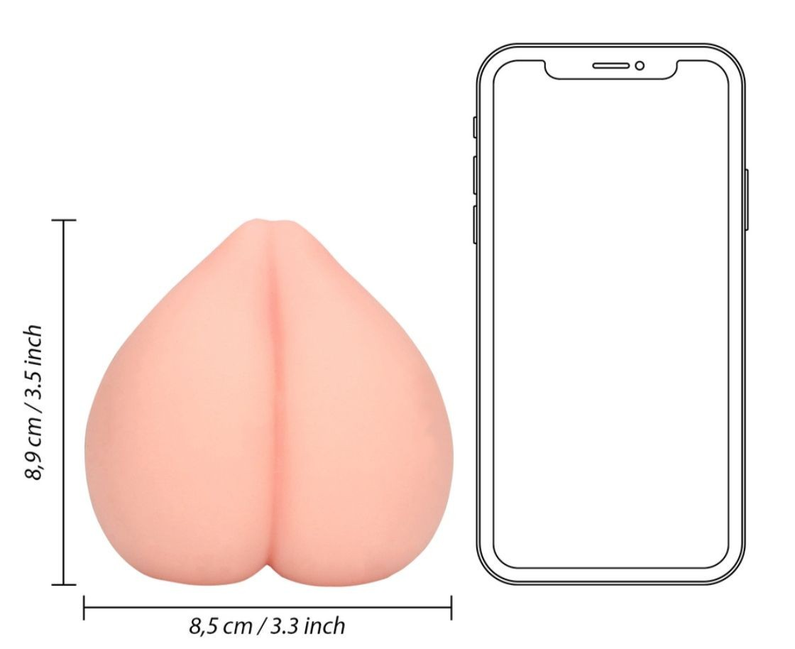 Measurement chart showing a pink silicone product next to a smartphone