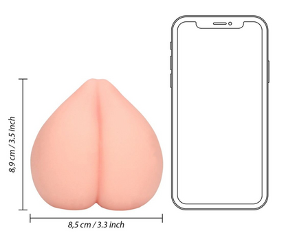 Measurement chart showing a pink silicone product next to a smartphone