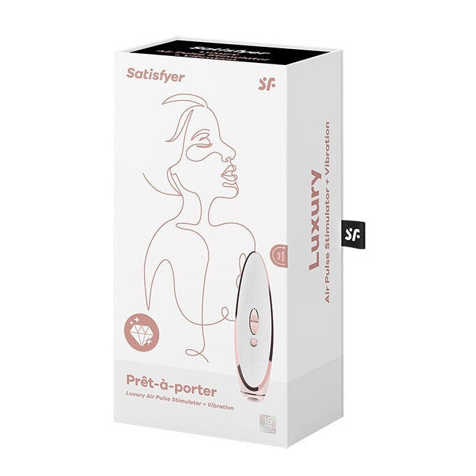 Satisfyer packaging with a stylized woman's face and product image on a white background