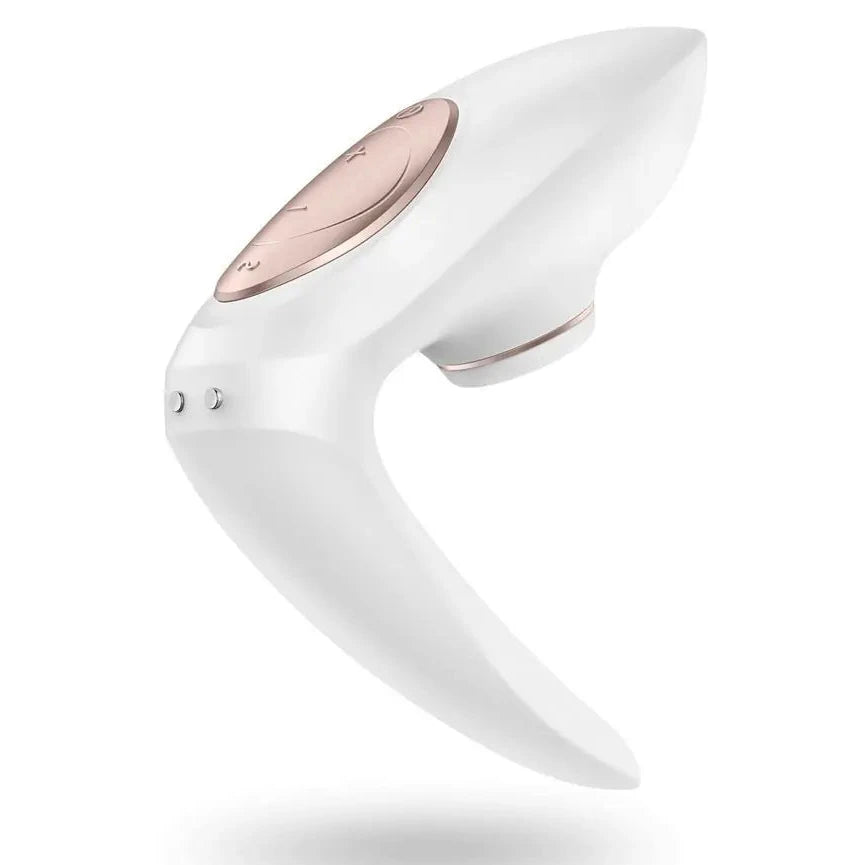 White handheld massage device with a rose gold top on a white background