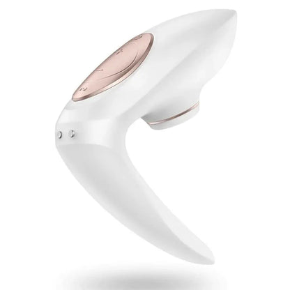 White handheld massage device with a rose gold top on a white background