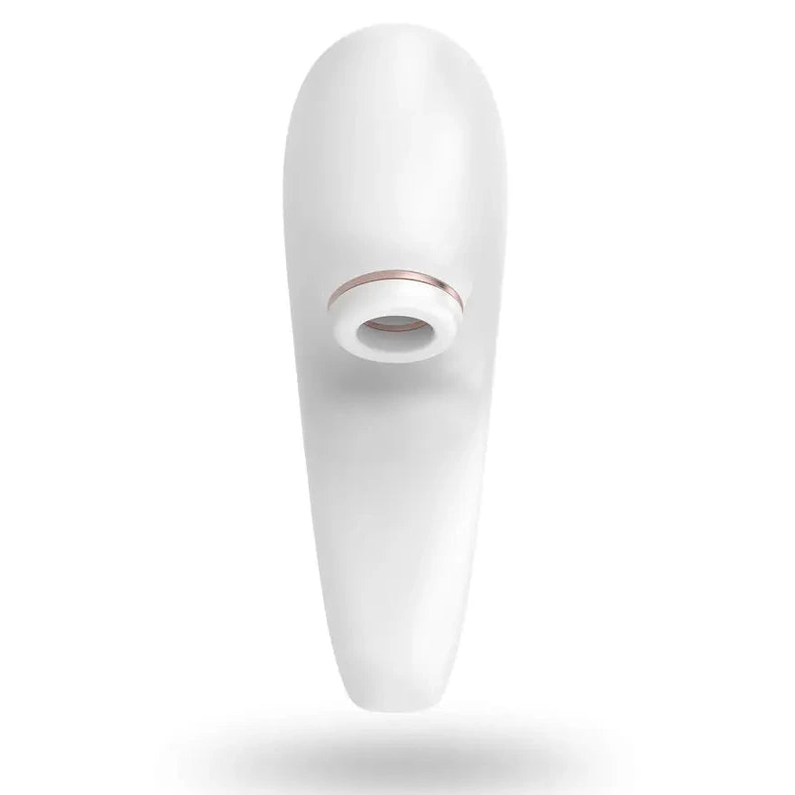 White clitoral massager with a rose gold accent on a white background