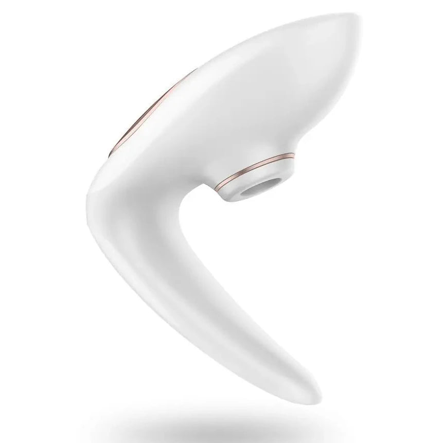 White handheld couples vibrator on a white background