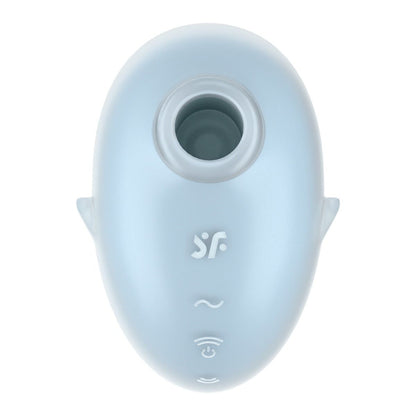 Light blue silicone product with brand logo on a white background