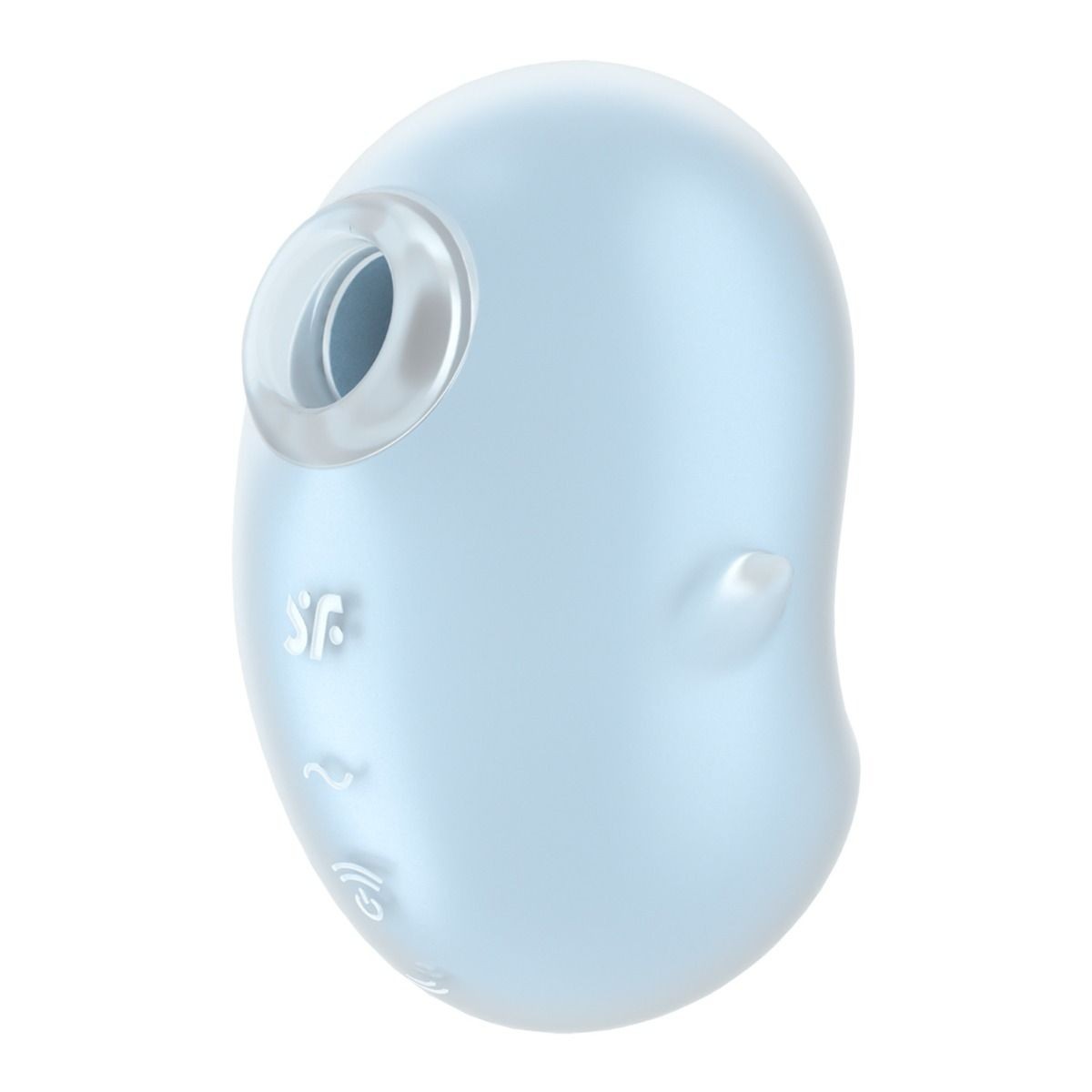 Light blue electronic device with a white component on a white background
