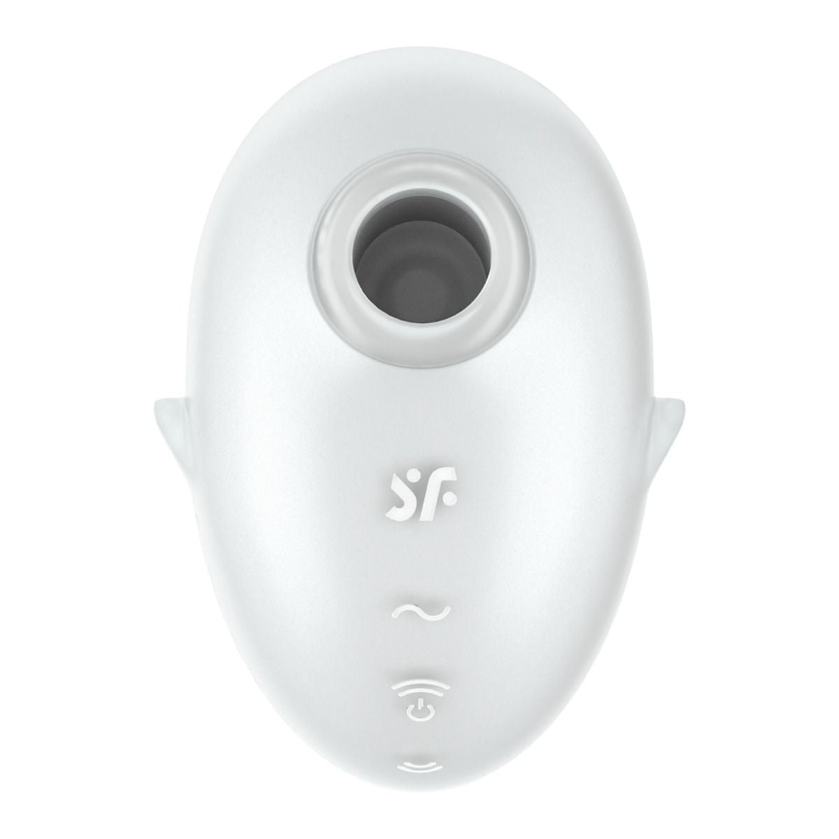 White electronic device with a logo on a white background