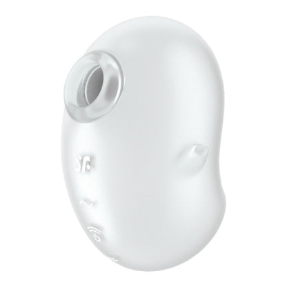 White electronic device with a circular opening on a white background