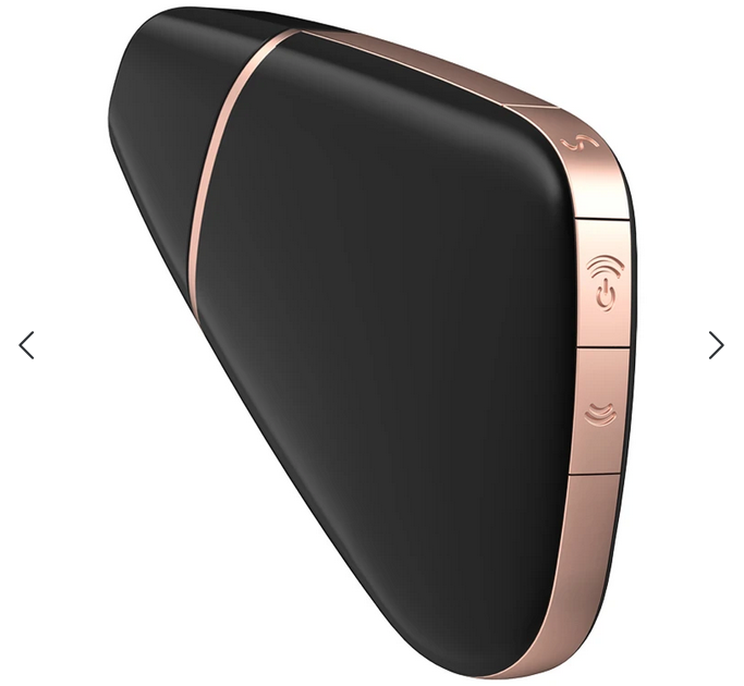 Black and rose gold electronic device on a white background