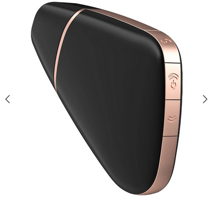 Black and rose gold electronic device on a white background