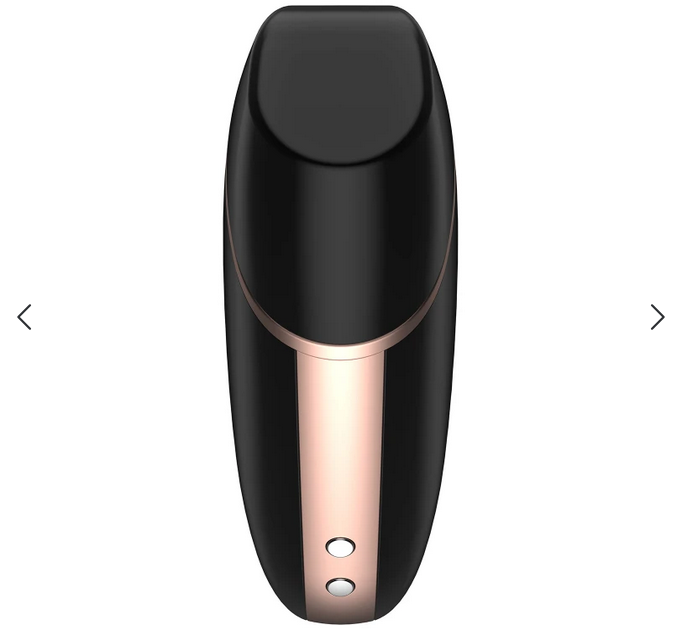 Black and rose gold electronic device on a white background