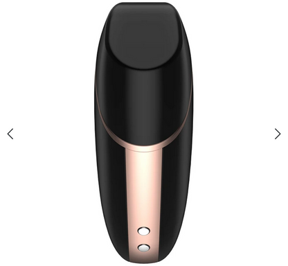 Black and rose gold electronic device on a white background