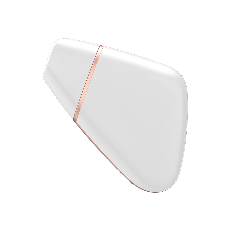 White Satisfyer electronic device with a rose gold accent on a white background