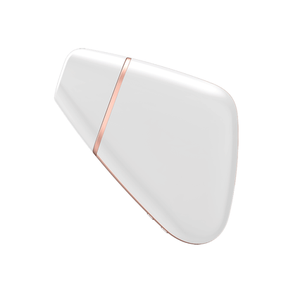 White Satisfyer electronic device with a rose gold accent on a white background