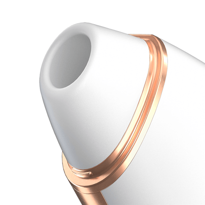 White and rose gold electronic device on a white background