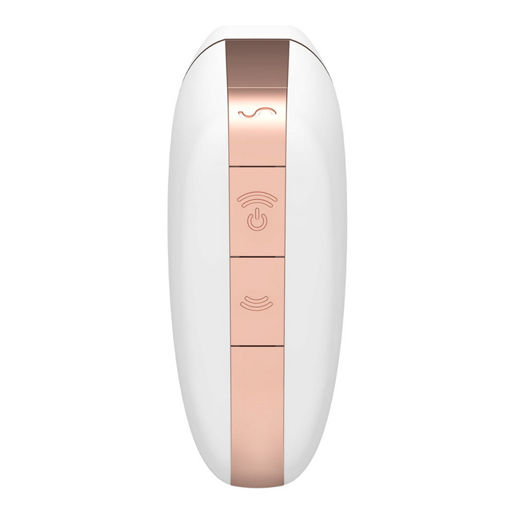 White and rose gold electronic device with buttons on a white background
