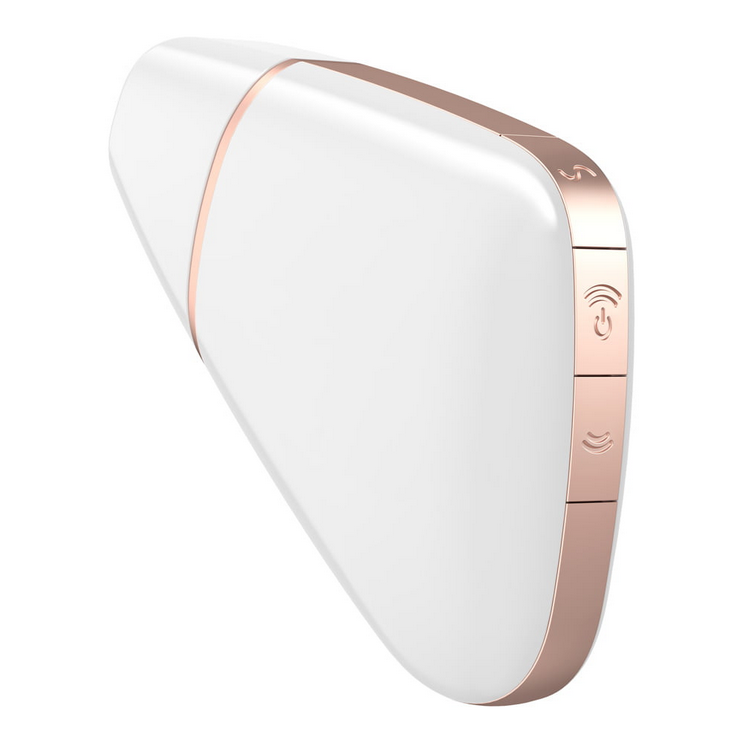 White and rose gold electronic device on a white background