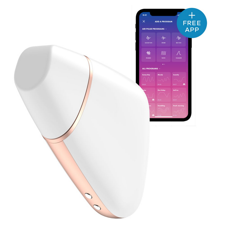 White and rose gold device with a smartphone displaying an app interface on a white background