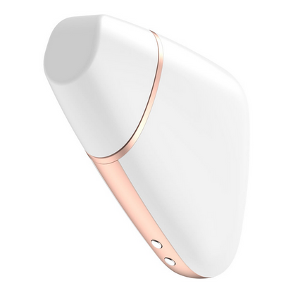 White and rose gold electronic device on a white background