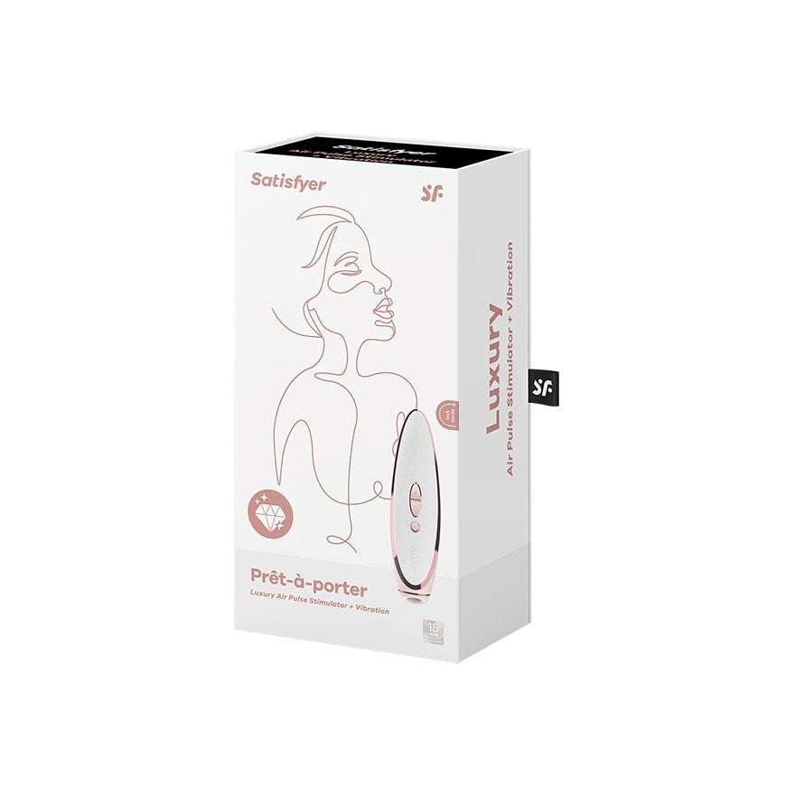 Satisfyer packaging with a stylized woman's face and product image on a white background