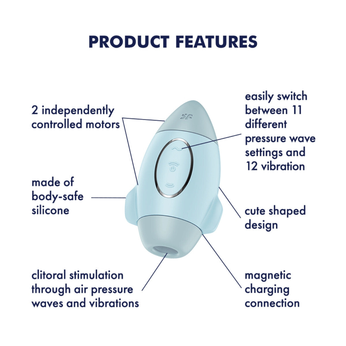 Satisfyer Mission Control Double Air Pulse Blue Silicone Clitoral Vibrator Waterproof Massager