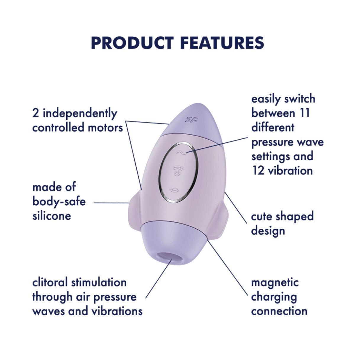 Satisfyer Mission Control Double Air Pulse Lilac Silicone Clitoral Vibrator Waterproof Massager