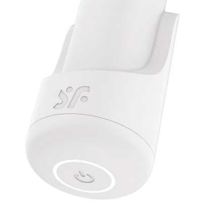 White electronic device with a power symbol on a white background