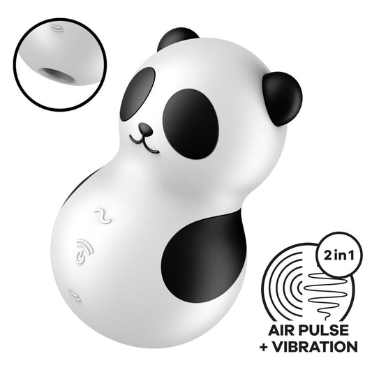 Panda-shaped device with air pulse and vibration features on a white background