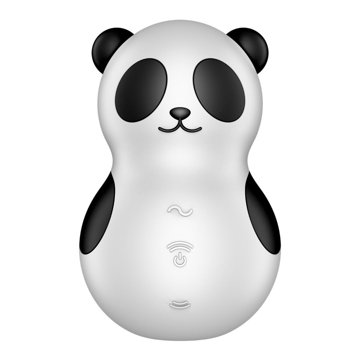 Panda-shaped white device with black accents on a white background