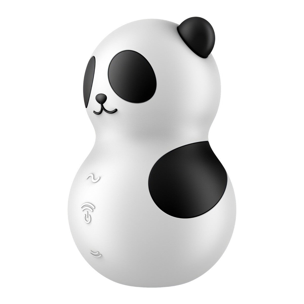 White and black panda-shaped device on a white background